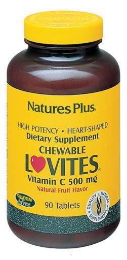NaturesPlus Suplemento de Vitamina C Lovites 500mg - 90 Comprimidos Masticables