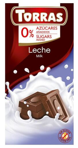 Torras Chocolate Leche sin az&uacute;car 75 gr