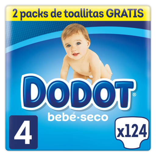 Beb&eacute; Seco Pa&ntilde;al Talla 4 con 124 unidades + 128 Toallitas