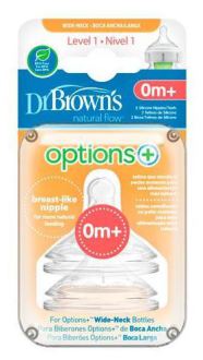 Dr. Brown's Options Preemie Flow Wide Mouth Silicone Teats 1 0M+ 2 units