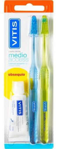 Vitis Duplo Cepillo de Dientes Access Medio + Pasta