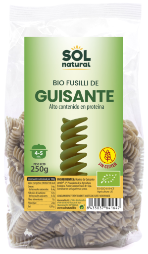 Sol Natural Fusilli de Guisante sin Gluten Bio 250 gr