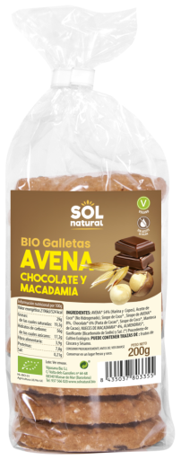 Sol Natural Galletas Avena Chocolate Macadamia Bio 200 gr