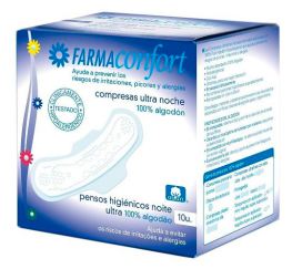 Farmaconfort Compresas de Algod&oacute;n Ultrafinas de Noche con Alas 10 Unidades
