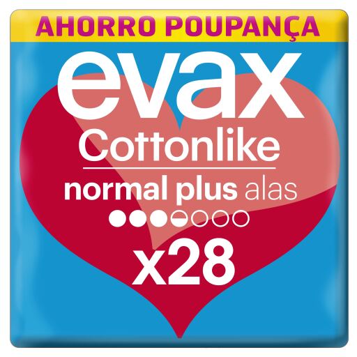 Evax Cottonlike Compresas Normal Plus con Alas 28 Unidades
