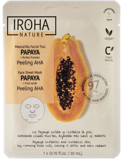 Iroha Papaya Peeling Aha Mascarilla Facial Tis&uacute; 1 Unidad
