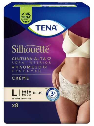 Tena Silhouette Plus Crema Cintura Alta Tama&ntilde;o Grande 8 Unidades