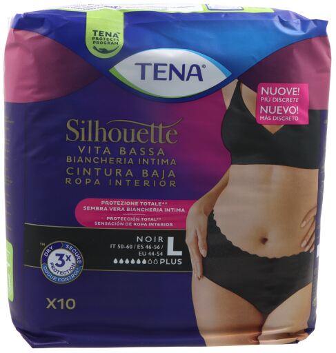 Tena Silhouette Cintura Baja Panty Negro Tama&ntilde;o Grandes 9 Unidades