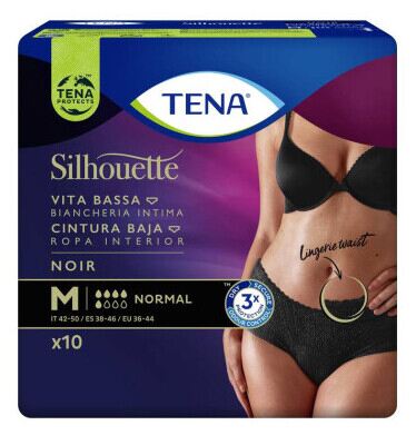 Tena Silhouette Cintura Baja Negra Talla Mediana 10 Unidades