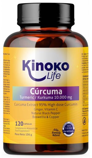Kinoko Life C&uacute;rcuma 95% Jengibre Pimienta Negra Boswellia 120 C&aacute;psulas